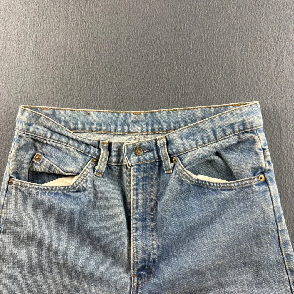 Vintage Levis Jeans Mens 32x25 Blue Orange Tab 70s 80s YKK Zipper Raw Hem Thrash